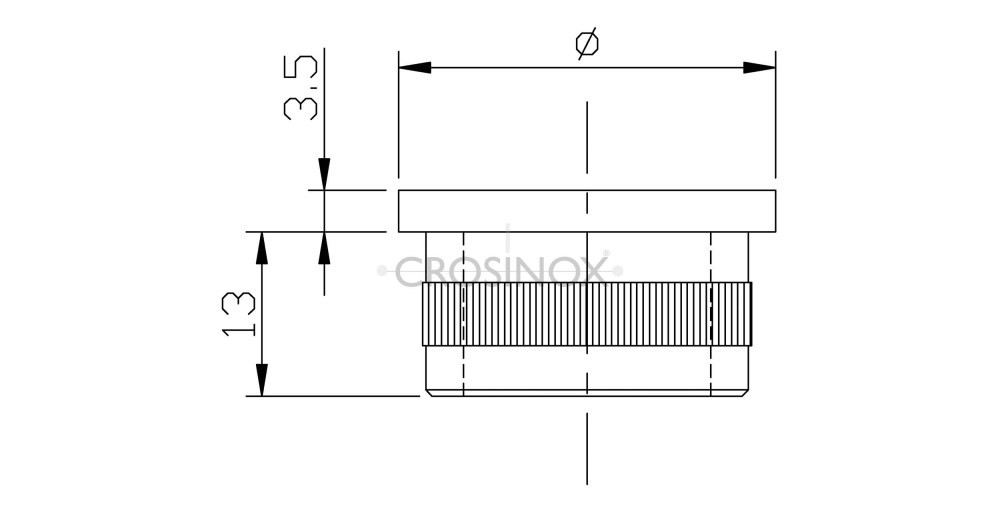 Crosinox Rändelkappe flach für Rundrohr 42,4 x 2 mm V4A