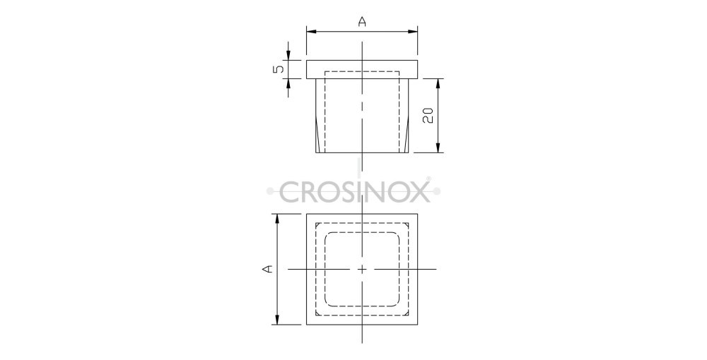 Crosinox Einsteckkappe hohl für Quadratrohr 60 x 2 mm V4A